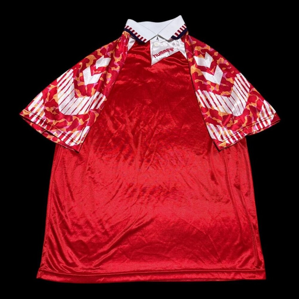 Vintage‎ 90s Hummel Red White Blank 15 Collared Soccer Jersey Adult Large